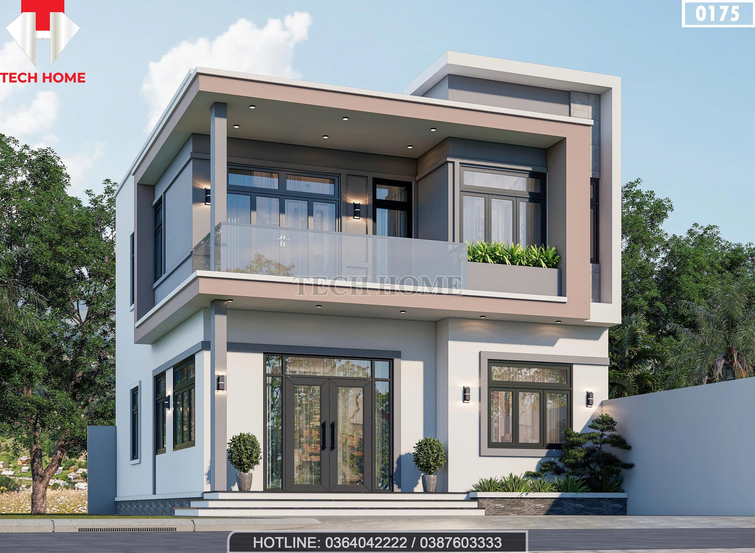 Góc nghiêng mẫu nhà 2 tầng mái bằng hiện đại