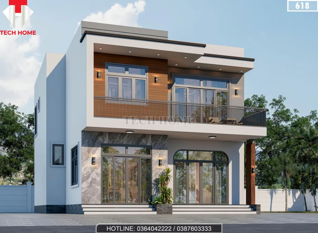 Góc nghiêng mẫu nhà 2 tầng mái bằng hiện đại