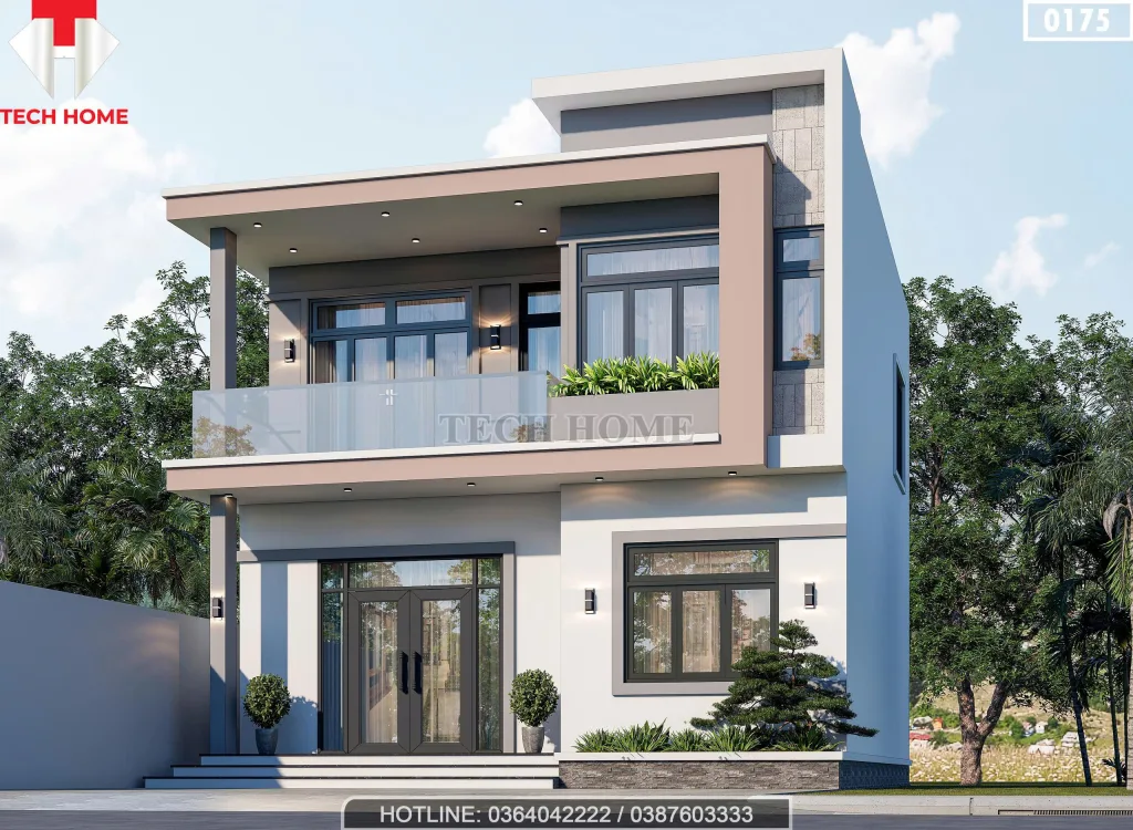 Góc nghiêng mẫu nhà 2 tầng mái bằng hiện đại