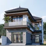 Góc nghiêng mẫu nhà mái Nhật 2 tầng hiện đại