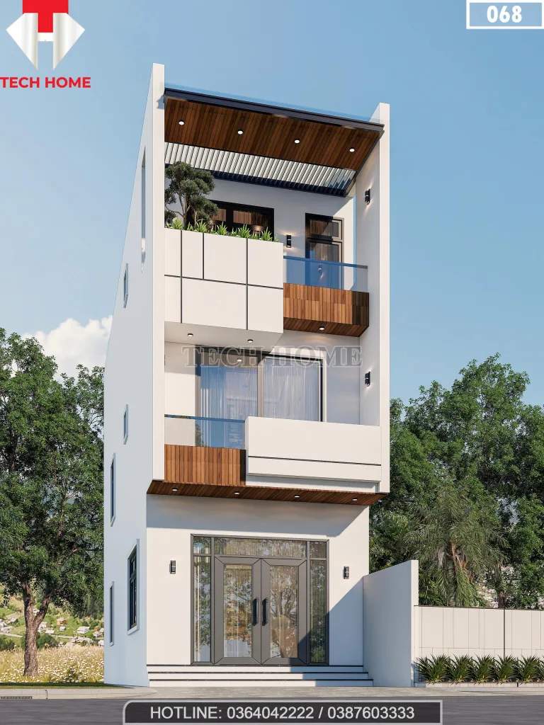 Góc nghiêng mẫu nhà ống 2 tầng 1 tum hiện đại