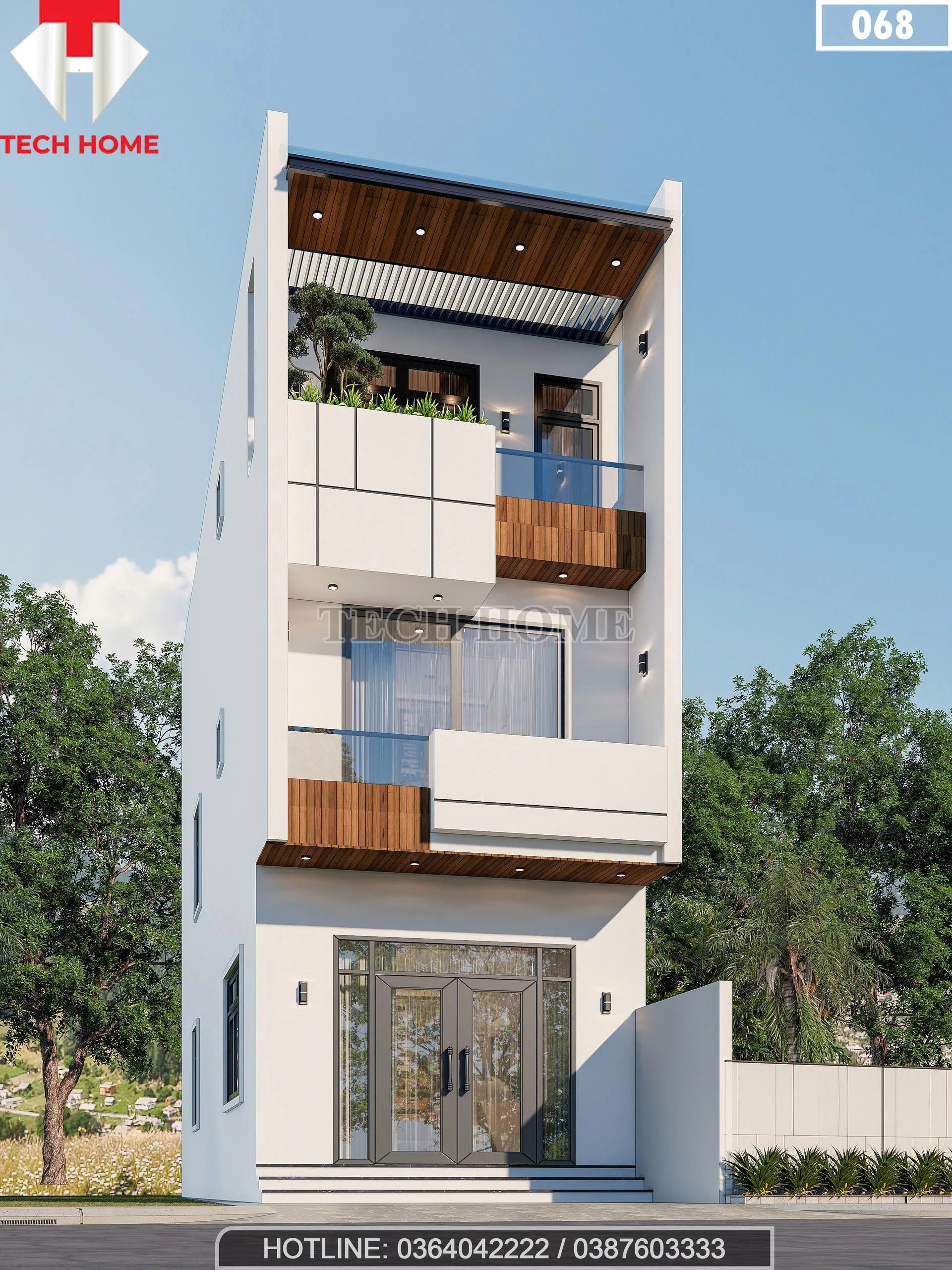 Góc nghiêng mẫu nhà ống 2 tầng 1 tum hiện đại