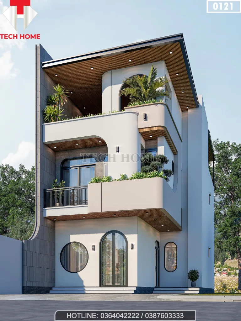 Góc nghiêng mẫu nhà ống 2 tầng 1 tum hiện đại