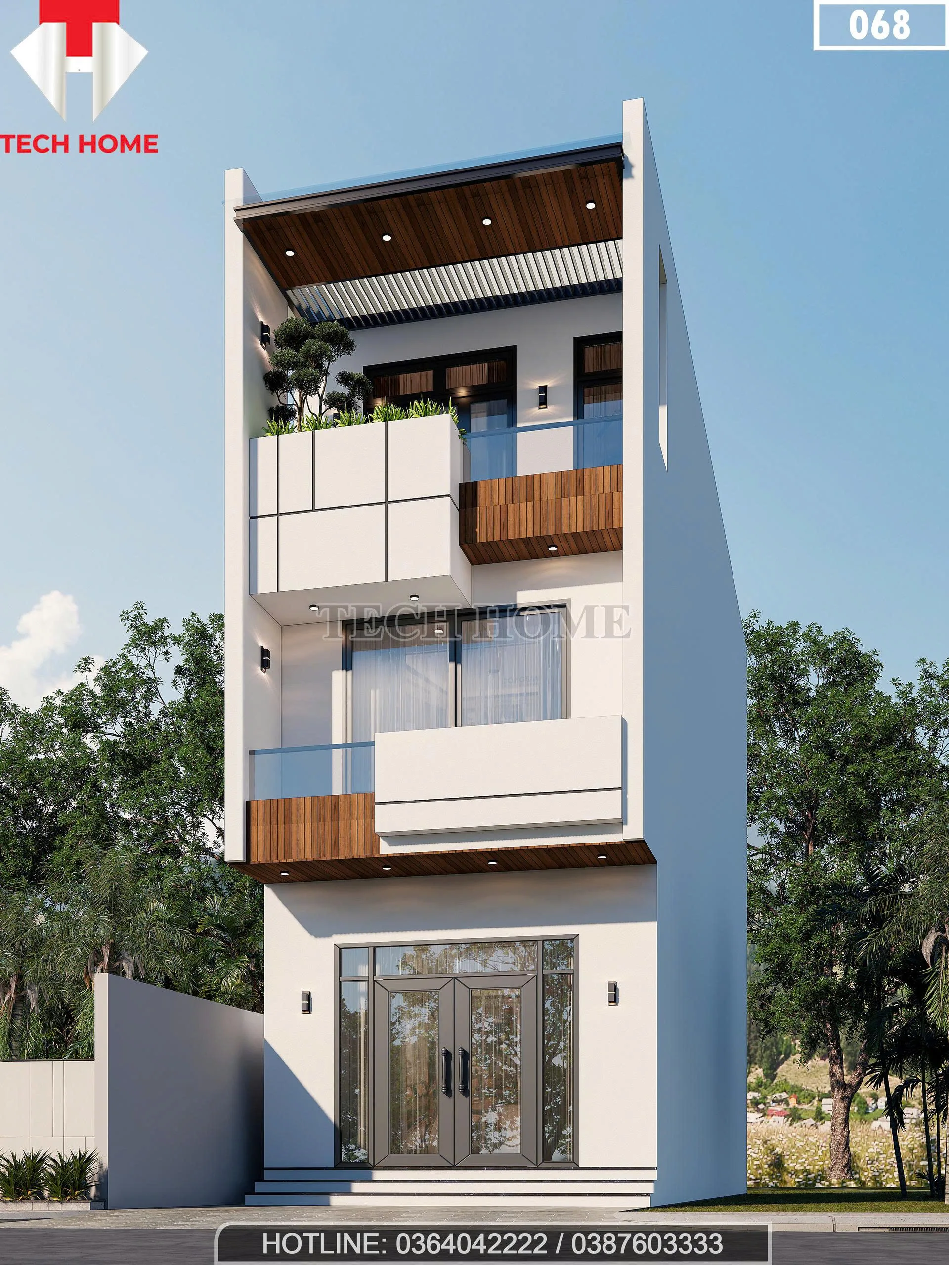 Góc nghiêng mẫu nhà ống 2 tầng 1 tum hiện đại