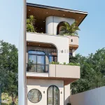 Góc nghiêng mẫu nhà ống 2 tầng 1 tum hiện đại