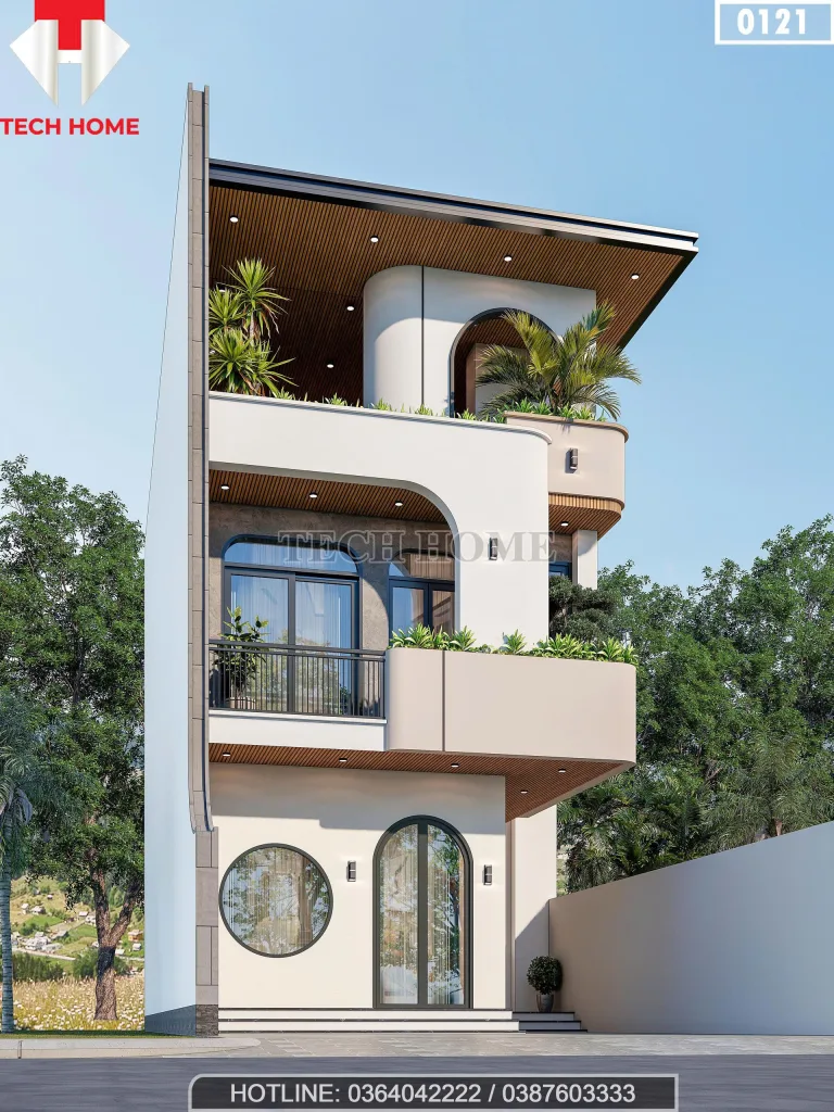 Góc nghiêng mẫu nhà ống 2 tầng 1 tum hiện đại