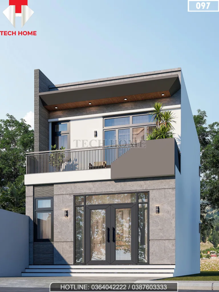 Góc nghiêng mẫu nhà phố 2 tầng hiện đại