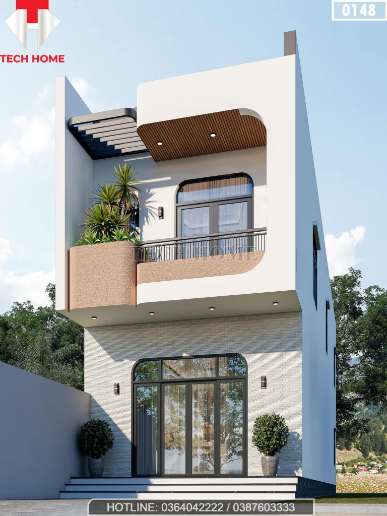 Góc nghiêng mẫu nhà phố 2 tầng hiện đại