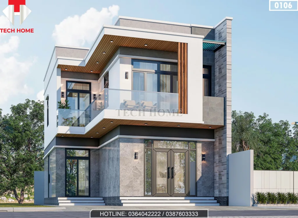 Góc nghiêng mẫu nhà phố 2 tầng hiện đại