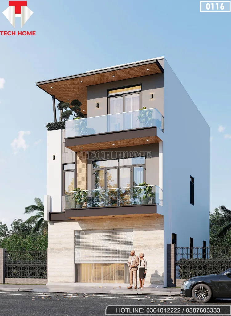 Góc nghiêng mẫu nhà phố 3 tầng hiện đại