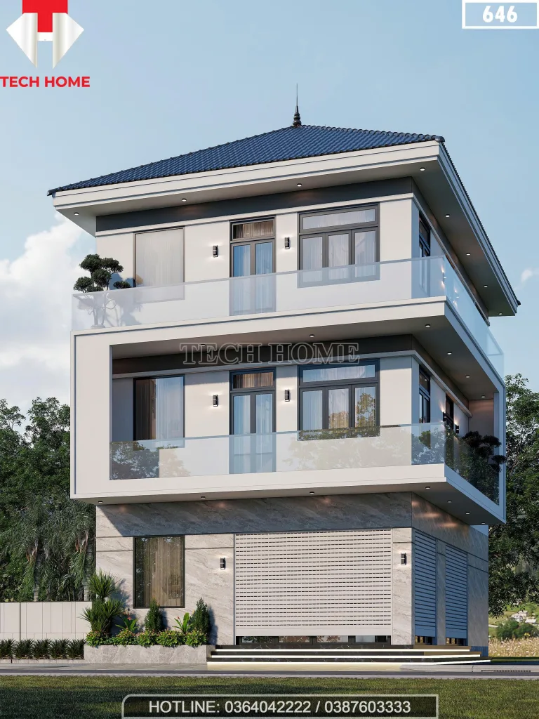 Góc nghiêng mẫu nhà phố 3 tầng mái Nhật