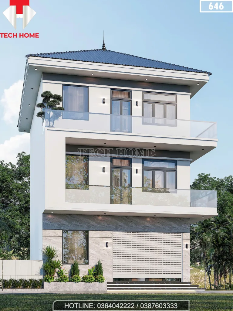 Góc nghiêng mẫu nhà phố 3 tầng mái Nhật