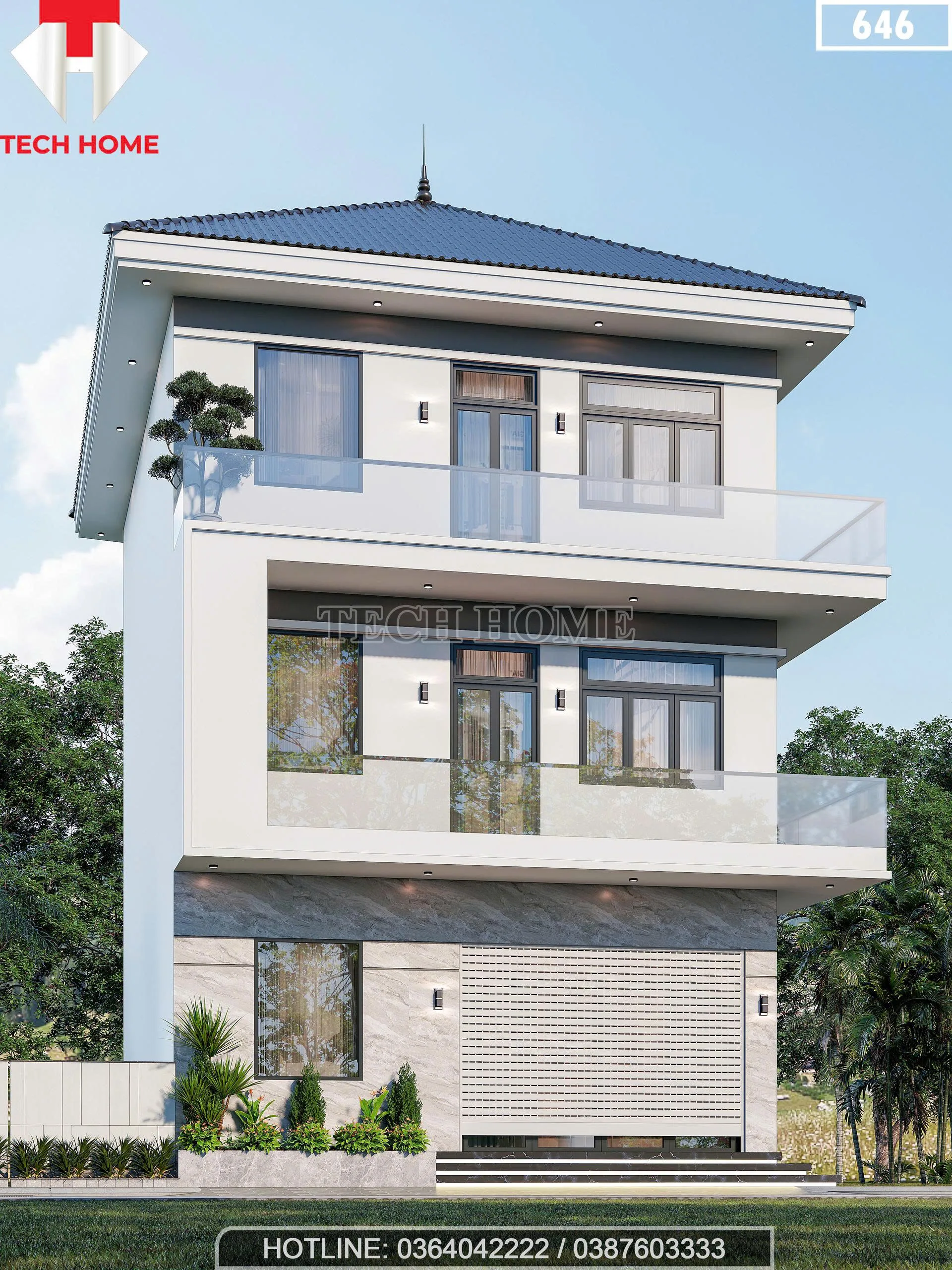 Góc nghiêng mẫu nhà phố 3 tầng mái Nhật