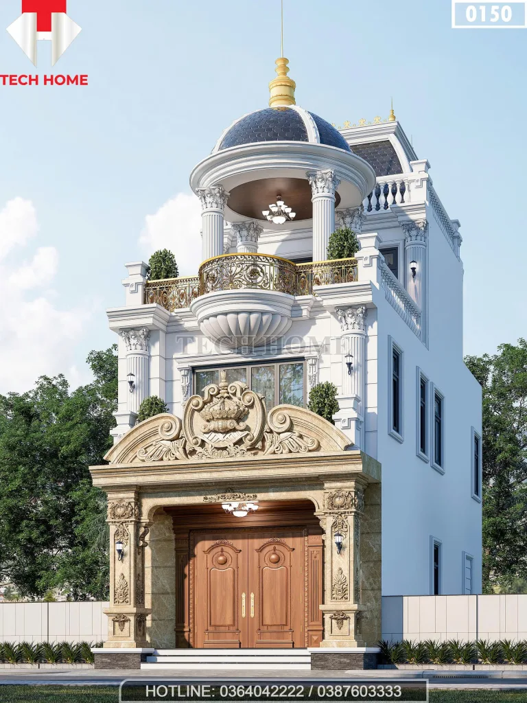 Góc nghiêng mẫu nhà phố tân cổ điển 2 tầng 1 tum