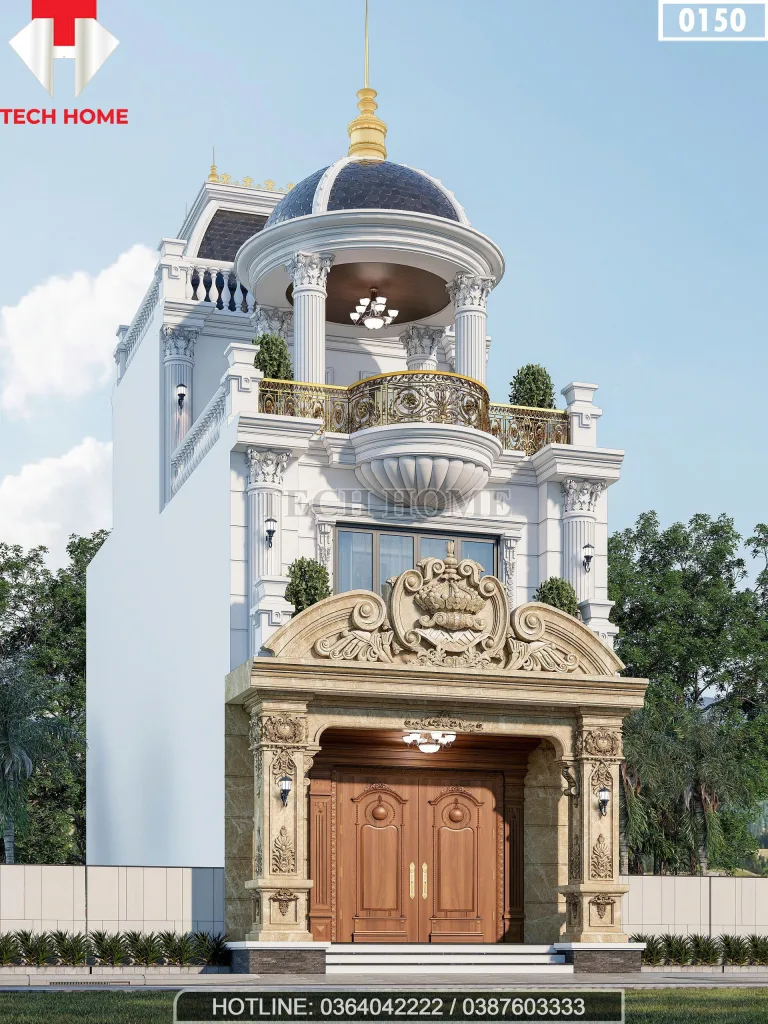 Góc nghiêng mẫu nhà phố tân cổ điển 2 tầng 1 tum