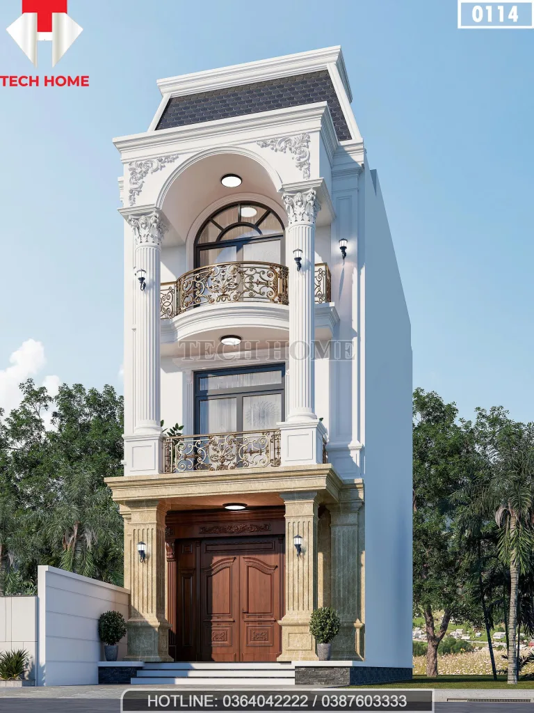 Góc nghiêng mẫu nhà phố tân cổ điển 3 tầng