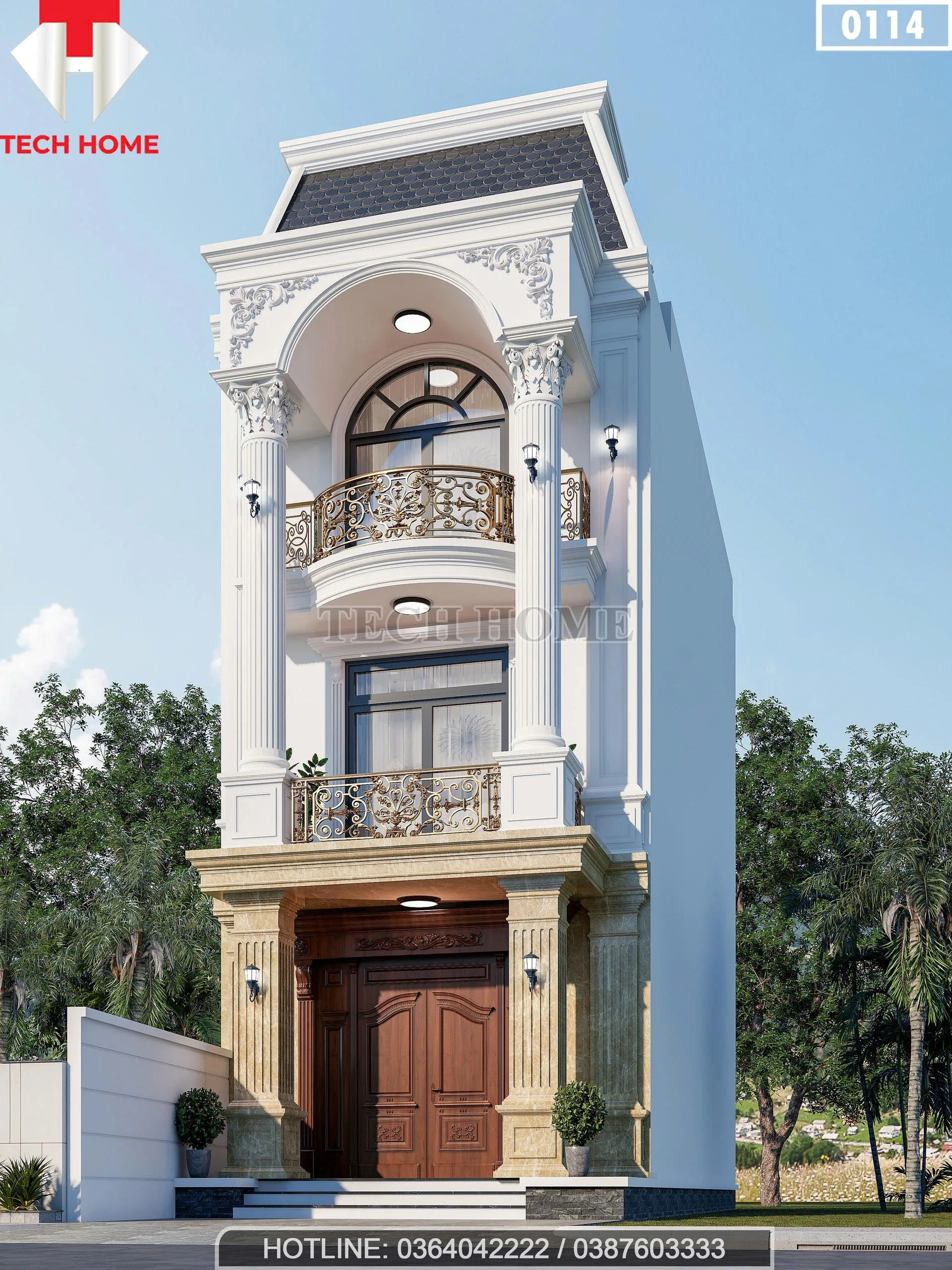 Góc nghiêng mẫu nhà phố tân cổ điển 3 tầng