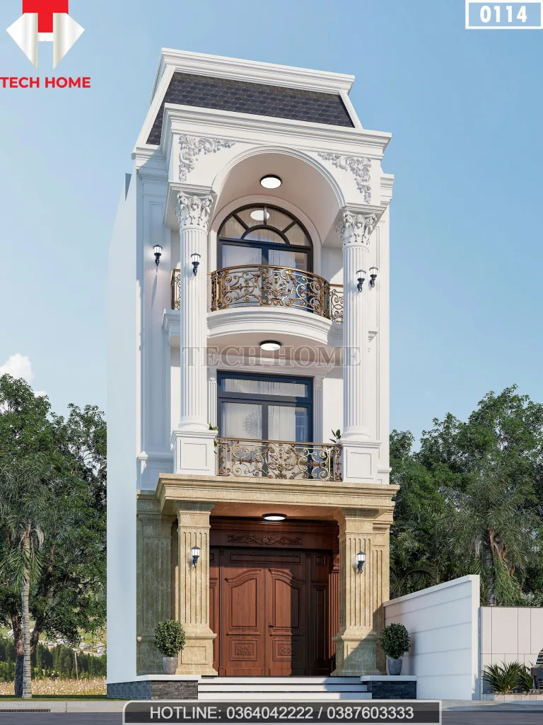 góc nghiêng mẫu nhà phố tân cổ điển 3 tầng