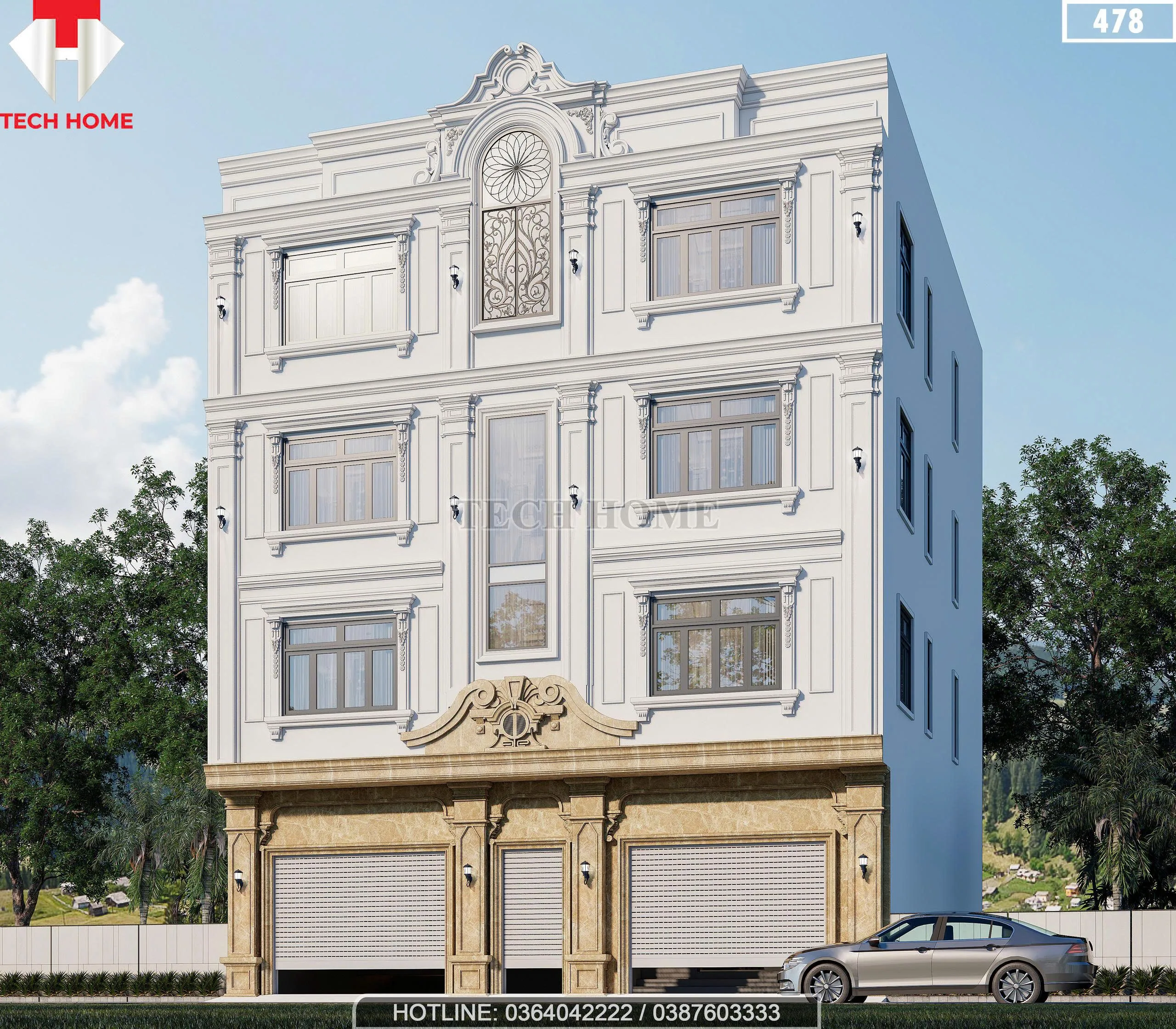 góc nghiêng mẫu nhà phố tân cổ điển 4 tầng