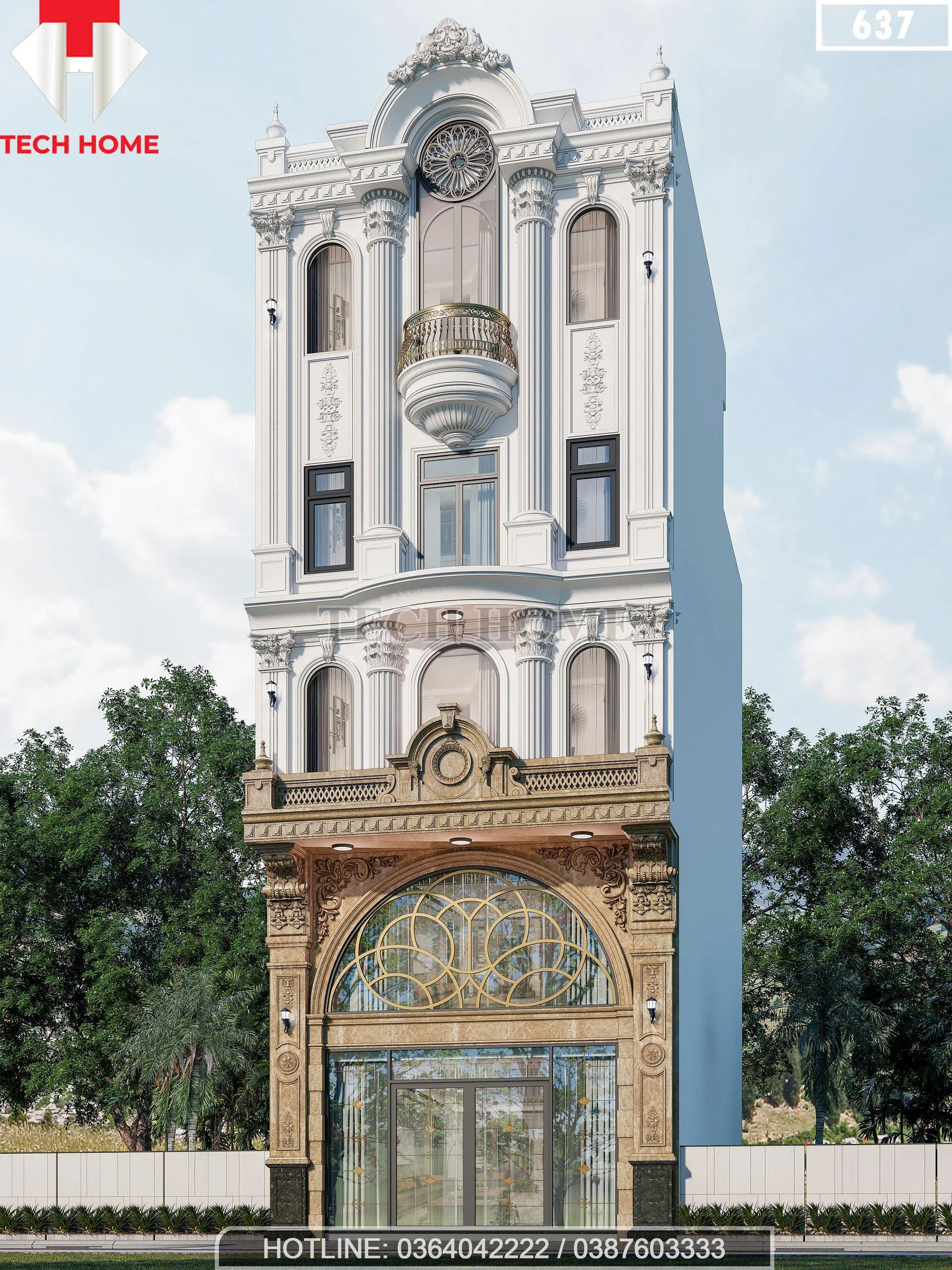 Góc nghiêng mẫu nhà phố tân cổ điển 5 tầng