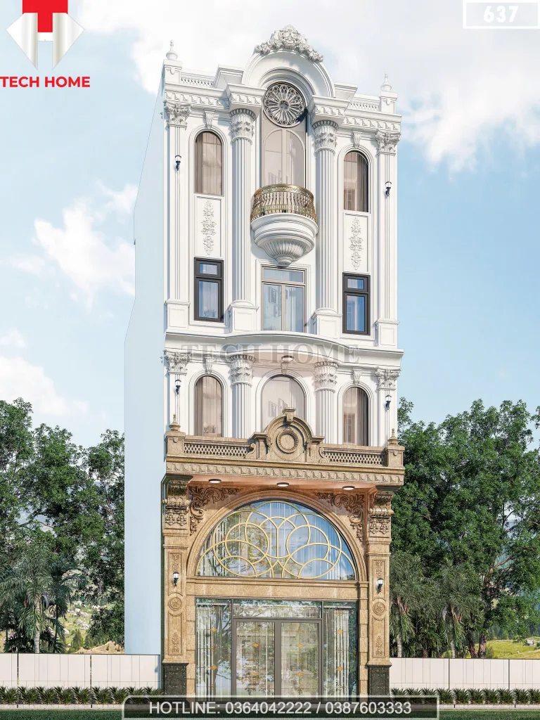 Góc nghiêng mẫu nhà phố tân cổ điển 5 tầng