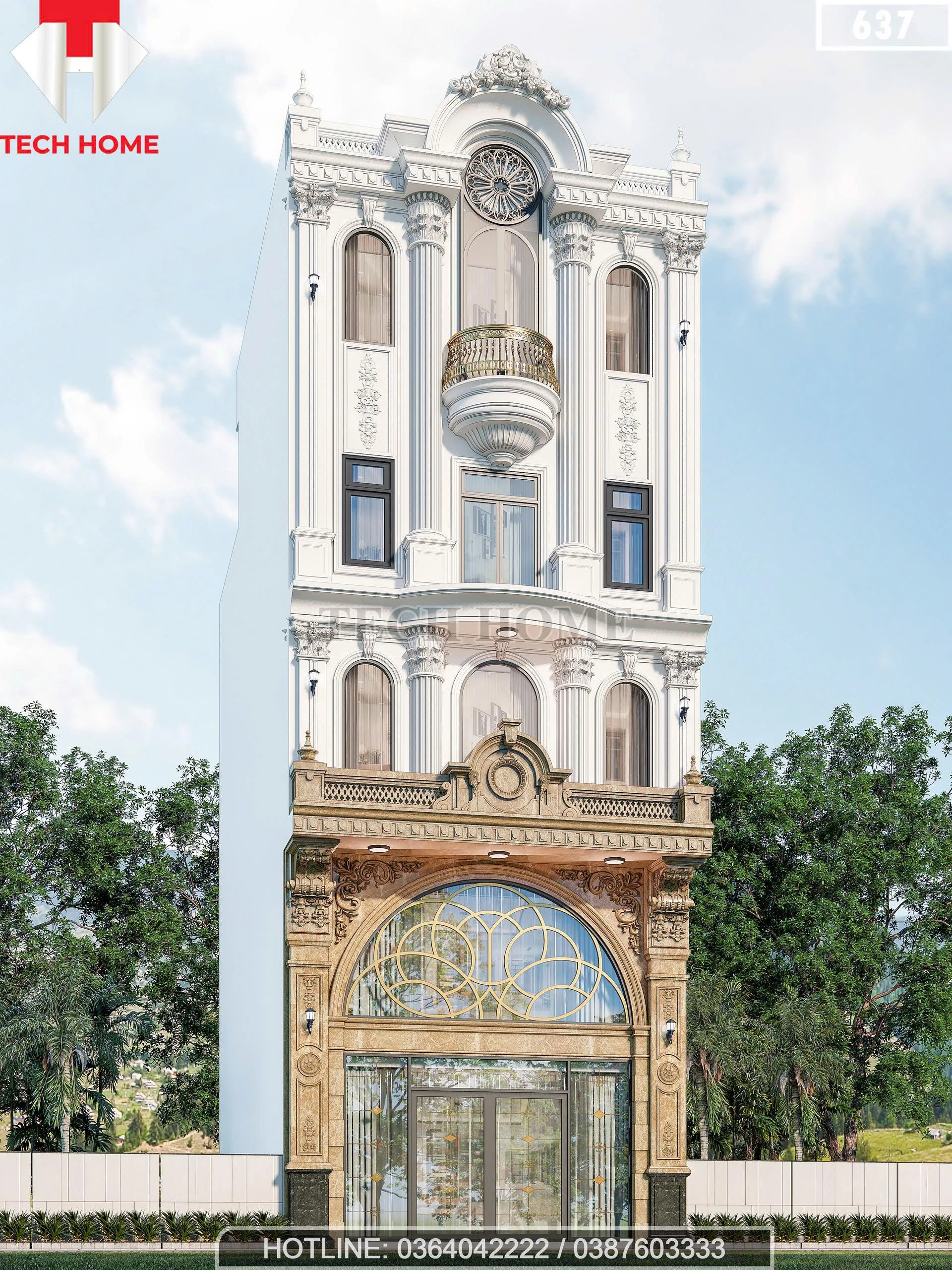 Góc nghiêng mẫu nhà phố tân cổ điển 5 tầng