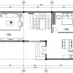 Bản vẽ chi tiết mặt bằng công năng tầng 1 mẫu nhà mái Nhật 2 tầng hiện đại có phòng ngủ tầng 1.