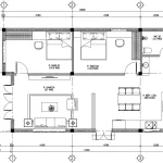 Bản vẽ bố trí công năng mẫu nhà cấp 4 mái bằng hiện đại diện tích 90m2 có 2 phòng ngủ.