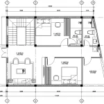 Bản vẽ tầng 2 gồm phòng khách và 2 phòng ngủ mẫu nhà phố 3 tầng mái Nhật.