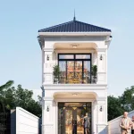 Phối cảnh chính diện mẫu nhà 2 tầng mái nhật tân cổ điển tại Hưng Yên.