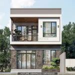 Phối cảnh mặt tiền mẫu nhà 2 tầng 4 phòng ngủ hiện đại mặt tiền 6.9m tại Yên Bái.