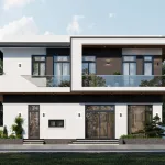 Phối cảnh mặt tiền mẫu nhà 2 tầng hiện đại 100m2 mặt tiền 12.5m tại Bắc Ninh.