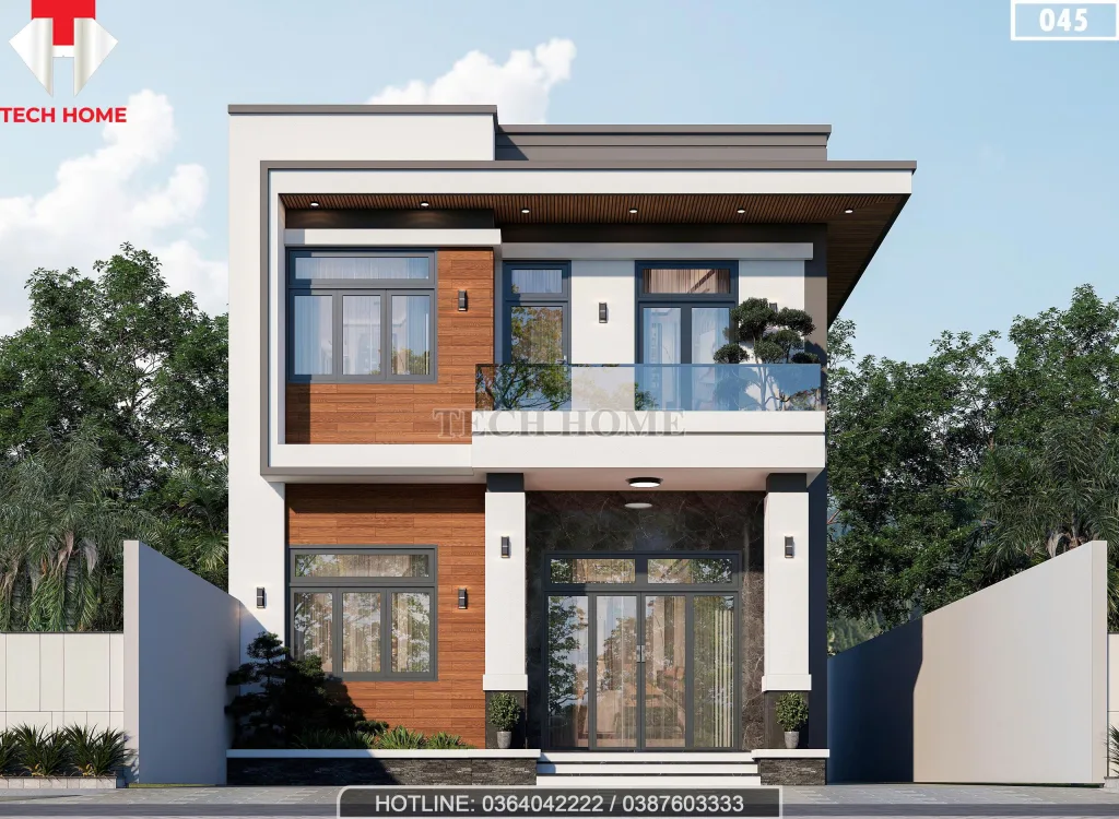 Phối cảnh mặt tiền mẫu nhà 2 tầng hiện đại diện tích 95m2 của anh Trường tại Hà Nam.