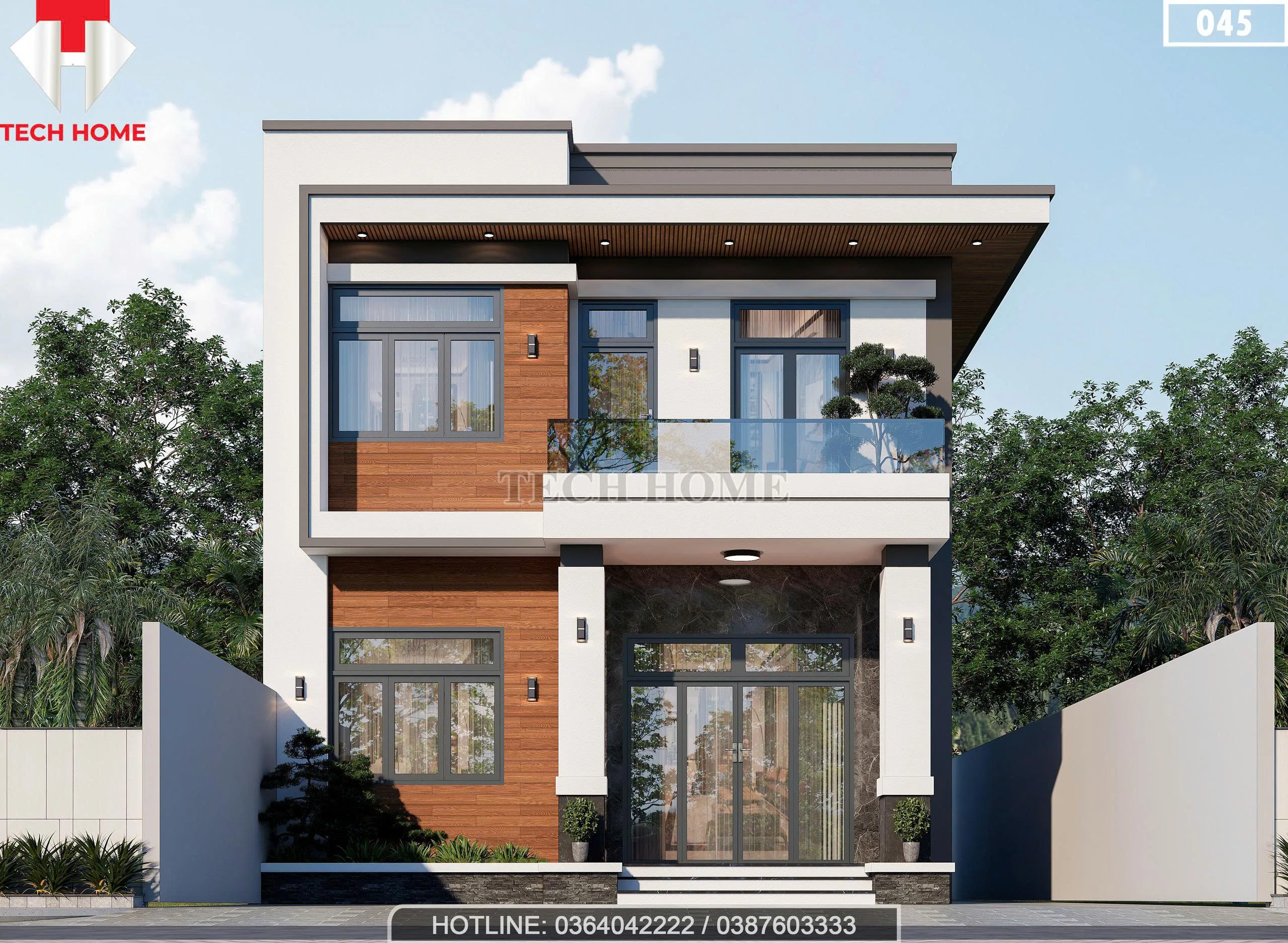 Phối cảnh mặt tiền mẫu nhà 2 tầng hiện đại diện tích 95m2 của anh Trường tại Hà Nam.