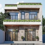 Phối cảnh mặt tiền mẫu nhà 2 tầng hiện đại ốp đá sang trọng tại Thái Bình của anh Dũng.