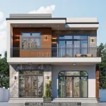 Phối cảnh mặt tiền mẫu nhà 2 tầng mái bằng hiện đại mặt tiền 8.5m tại Đan Phượng Hà Nội.