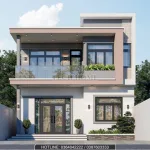 Phối cảnh mặt tiền mẫu nhà 2 tầng mái bằng hiện đại tại Đan Phượng, Hà Nội cho chị Oanh.