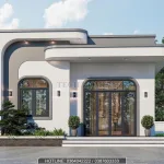 Phối cảnh mặt tiền mẫu nhà cấp 4 mái bằng hiện đại 90m2 tại Bắc Giang của anh Hải.