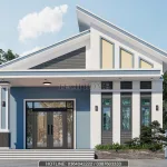 Phối cảnh mặt tiền chính diện mẫu nhà cấp 4 mái lệch hiện đại tại Gia Lai của anh Nam.