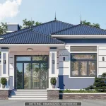 Phối cảnh mặt tiền mẫu nhà cấp 4 mái Nhật 3 phòng ngủ hiện đại, cửa nhôm kính xingfa tại Ninh Bình.