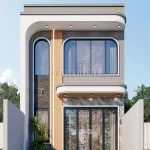 Phối cảnh mặt tiền chính diện mẫu nhà gác lửng hiện đại 80m2 thiết kế bởi Techhome tại Móng Cái.