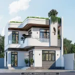 Mặt tiền mẫu nhà mái bằng 2 tầng bo góc mềm mại, thiết kế không gian mở hiện đại tại Techhome.