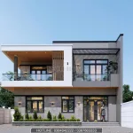 Tổng thể mẫu nhà mái bằng 2 tầng hình chữ L rộng rãi, hiện đại xây dựng tại Bắc Giang.