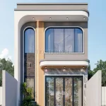 Thiết kế nhà gác lửng bề thế như mẫu nhà mái bằng 2 tầng với hệ cửa kính vòm cao kịch trần.