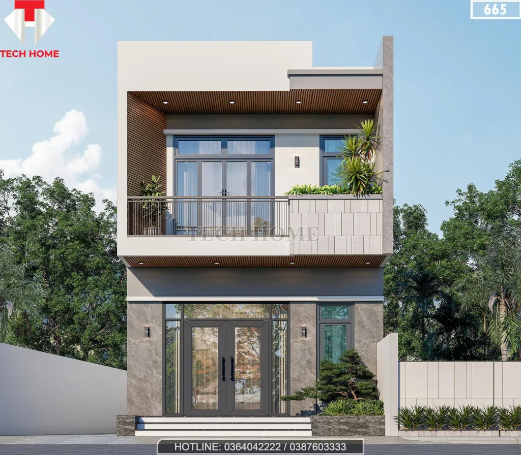 mẫu nhà mái bằng 2 tầng