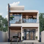 Bản phối cảnh mẫu nhà mái bằng 2 tầng mặt tiền 7m tích hợp gara ô tô tiện lợi, đẳng cấp.