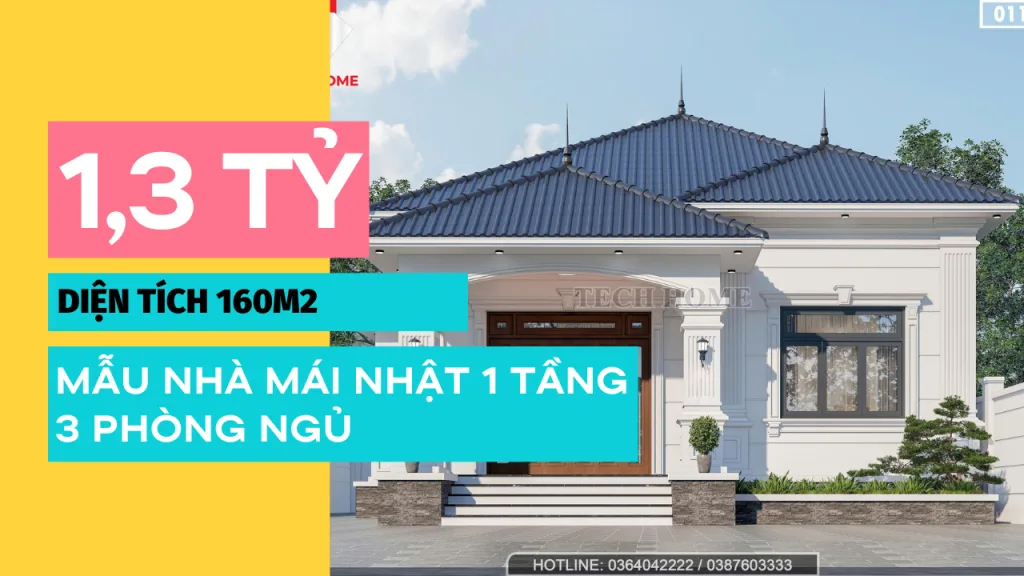 mẫu nhà mái Nhật 1 tầng 3 phòng ngủ
