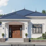 Phối cảnh mặt tiền mẫu nhà mái Nhật 1 tầng 3 phòng ngủ hiện đại với hệ cột vững chãi tại Hưng Yên.