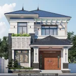 Phối cảnh mặt tiền mẫu nhà mái Nhật 2 tầng đẹp hiện đại rộng 8m tại Lạng Sơn.