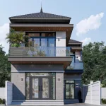 Phối cảnh mặt tiền mẫu nhà mái Nhật 2 tầng hiện đại diện tích 100m2 tại Hải Phòng.